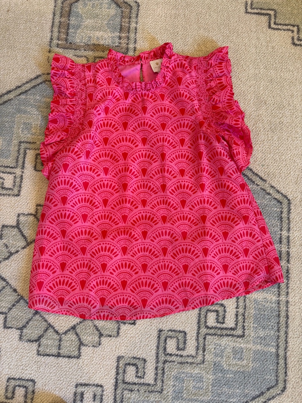 Girls' Pink Ruffle Sleeve Patterned Blouse